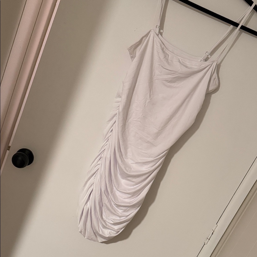 White Stretchy Ruched Party Dress